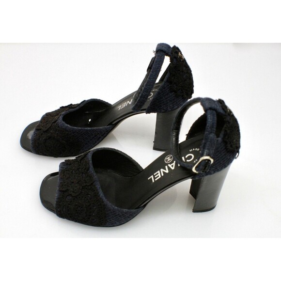 Chanel Black and Blue Sequin Edge Sandals size 36 - Picture 8 of 9